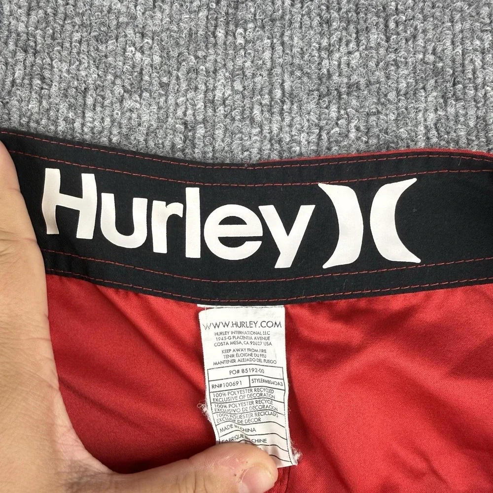 Hurley Swim Trunks Mens Medium Red Board Shorts‎ Drawstring Quick Dry Surf